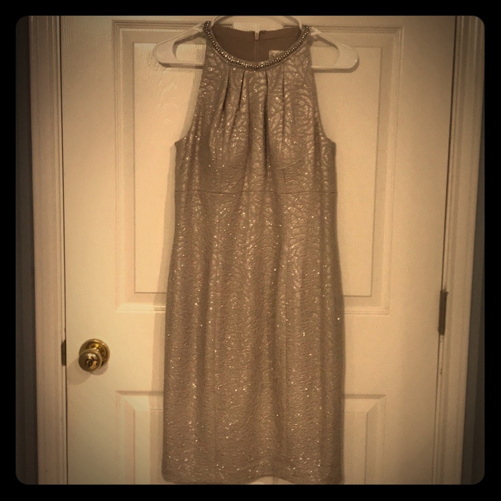 Eliza J Textured Halter Neck Dress Champagne - 6